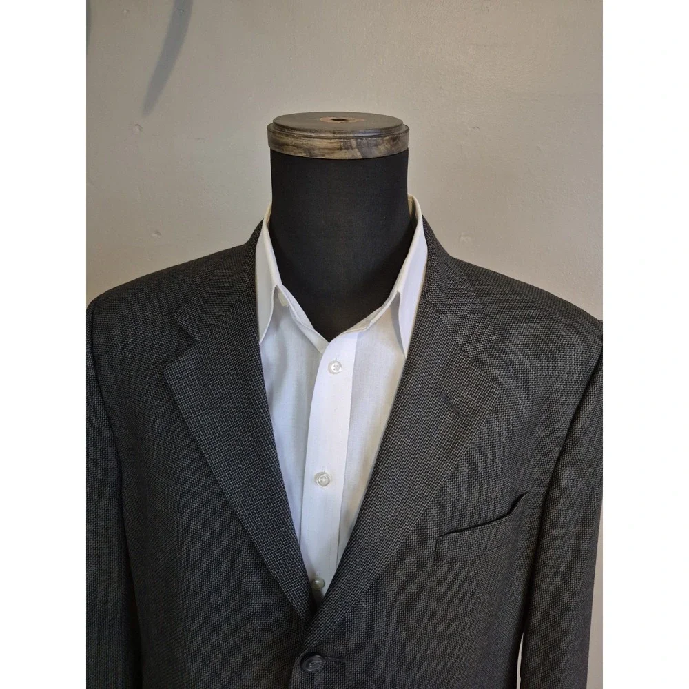Jos A Bank Mens Wool Sports Coat 44R Dark Olive Check 3 Button Blazer L604